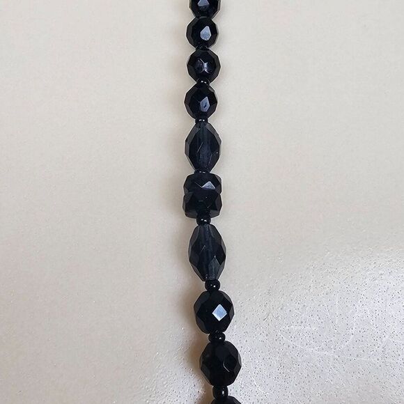 Vintage Multi Faceted Smoky Gray French Jet Black Glass Bead Necklace 25.5" Long - Picture 3 of 10